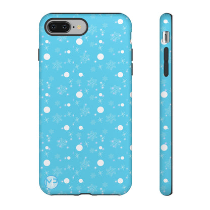 Snowflake Pattern Tough Phone Case — Blue Winter Snow Dots Protective Cover