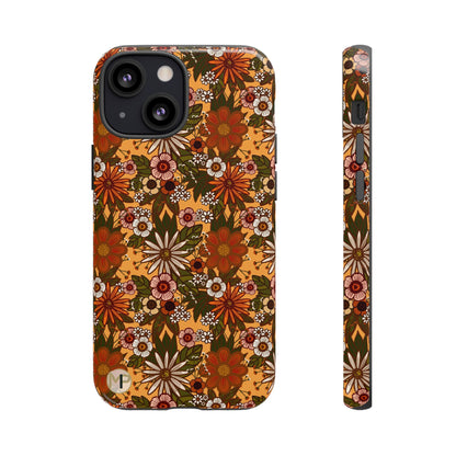 Retro Floral Tough Phone Case — 70s Boho Pattern, Protective iPhone Cover