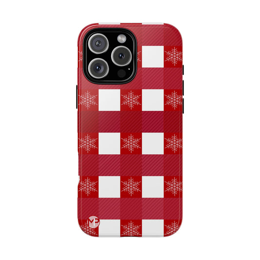 Holiday Red Buffalo Plaid Tough Phone Case — Snowflake Pattern
