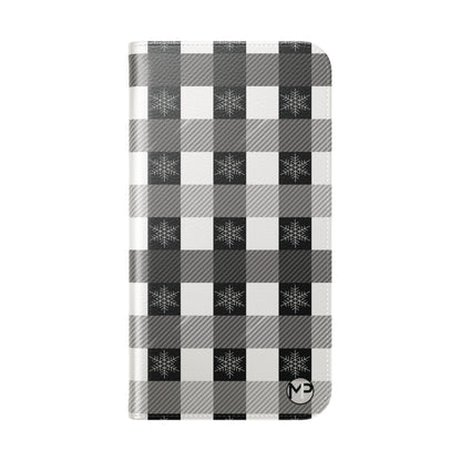 Black Buffalo Check Flip Phone Case — Plaid Wallet Flip Case with Card Slots