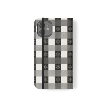 Black Buffalo Check Flip Phone Case — Plaid Wallet Flip Case with Card Slots