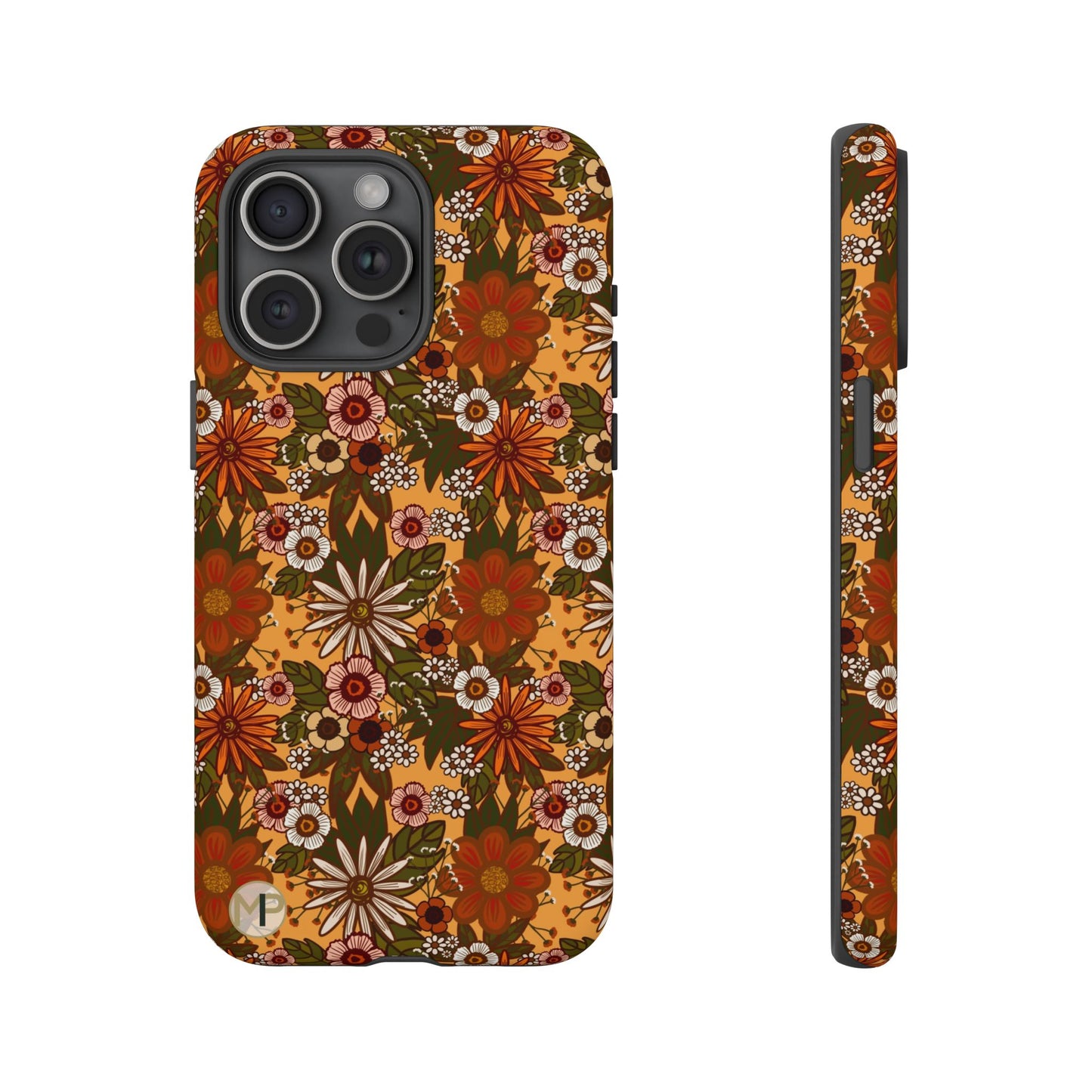 Retro Floral Tough Phone Case — 70s Boho Pattern, Protective iPhone Cover