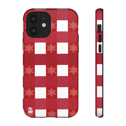 Holiday Red Buffalo Plaid Tough Phone Case — Snowflake Pattern