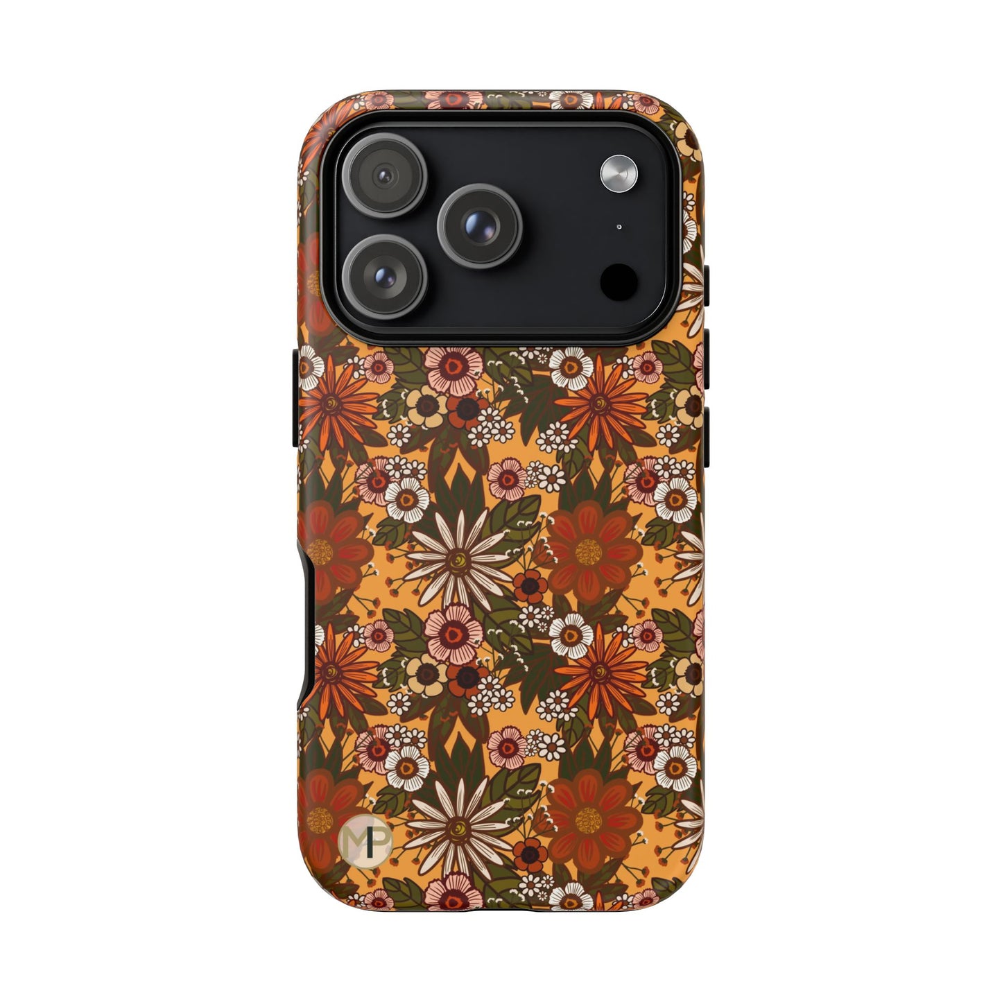 Retro Floral Tough Phone Case — 70s Boho Pattern, Protective iPhone Cover