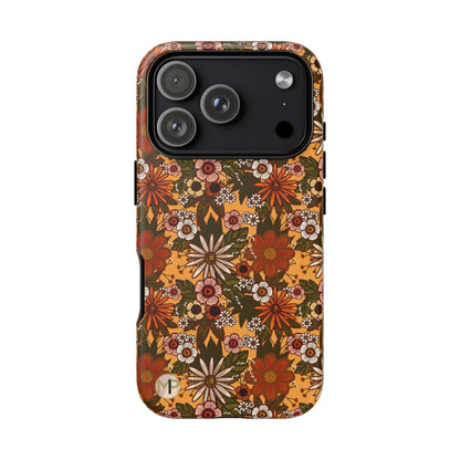Retro Floral Tough Phone Case — 70s Boho Pattern, Protective iPhone Cover
