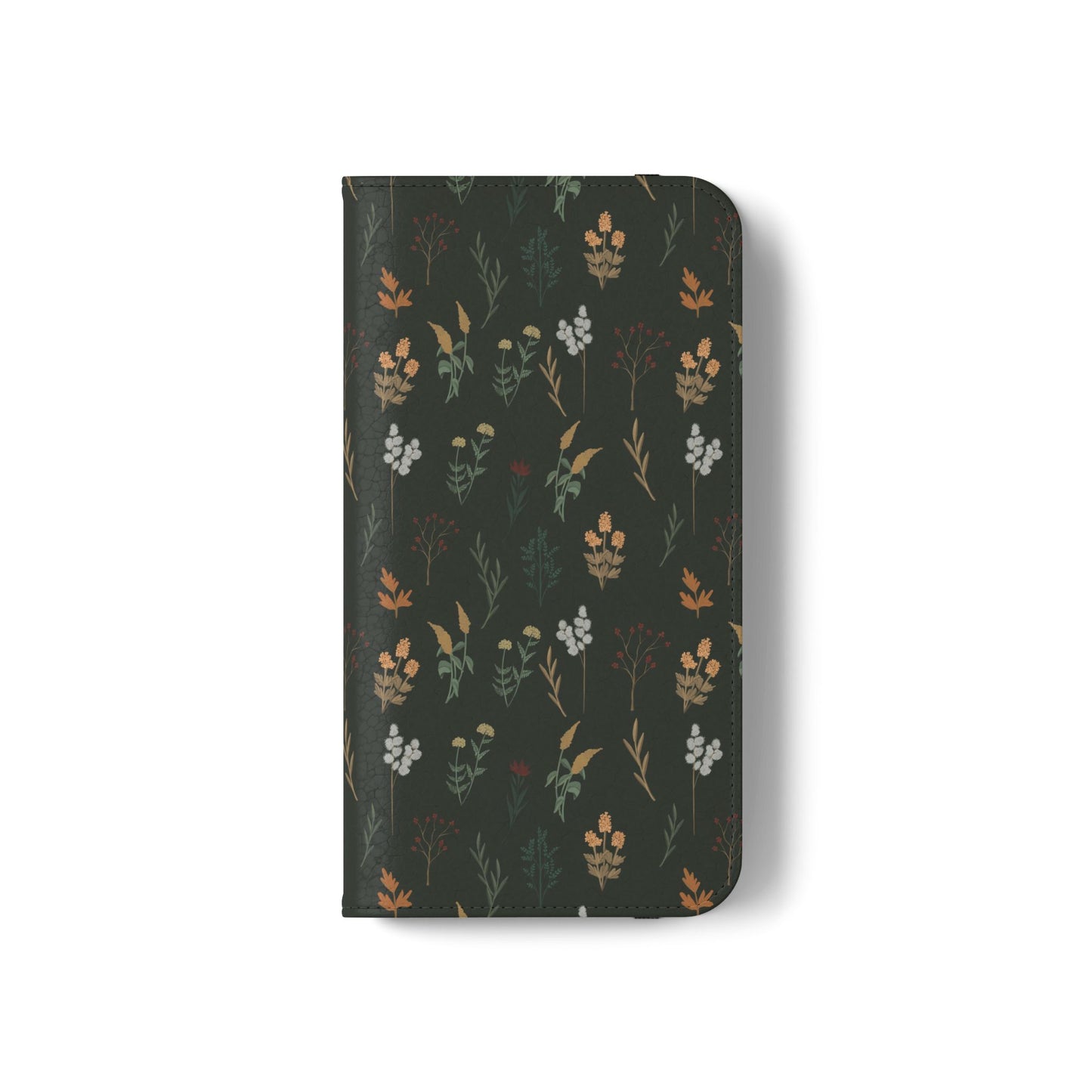 Botanical Floral Flip Phone Case — Dark Green Wallet Cover