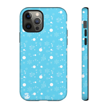Snowflake Pattern Tough Phone Case — Blue Winter Snow Dots Protective Cover