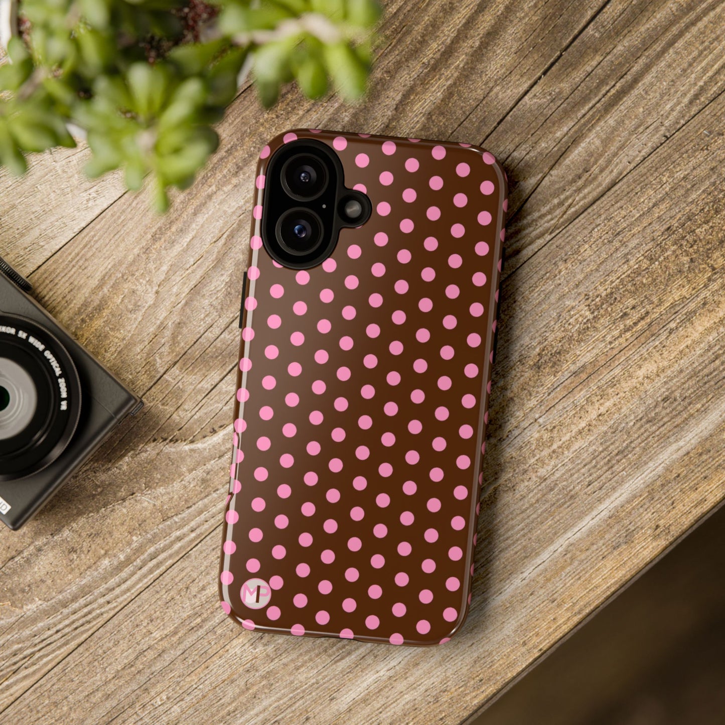 Polka Dot Tough Case — Brown with Pink Dots Phone Case