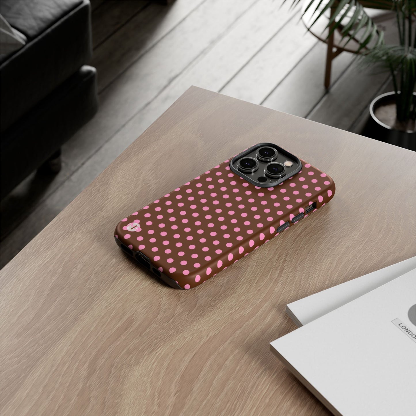 Polka Dot Tough Case — Brown with Pink Dots Phone Case