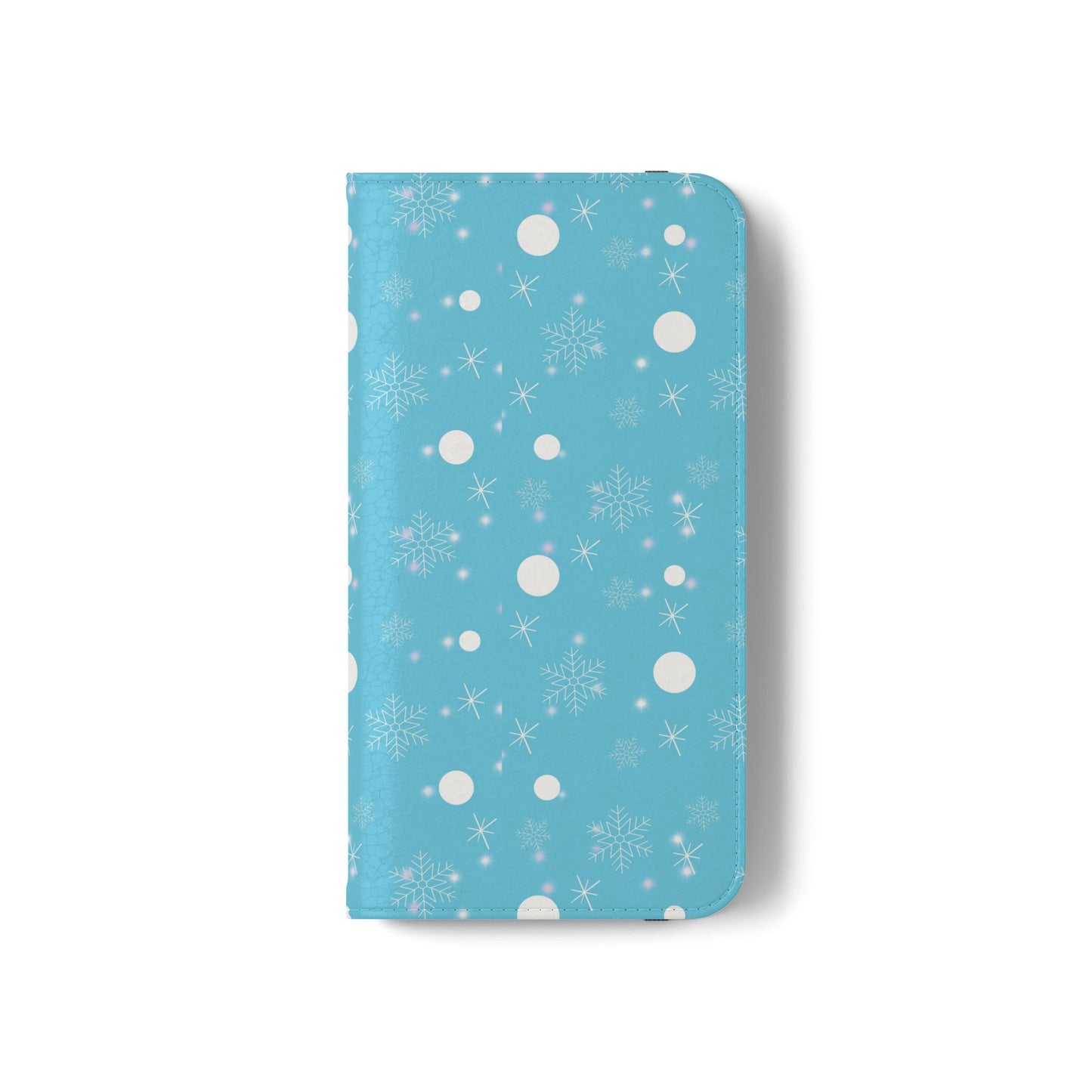 Snowflake Blue Flip Phone Case — Winter Pattern Wallet Case with Card Slots