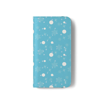 Snowflake Blue Flip Phone Case — Winter Pattern Wallet Case with Card Slots