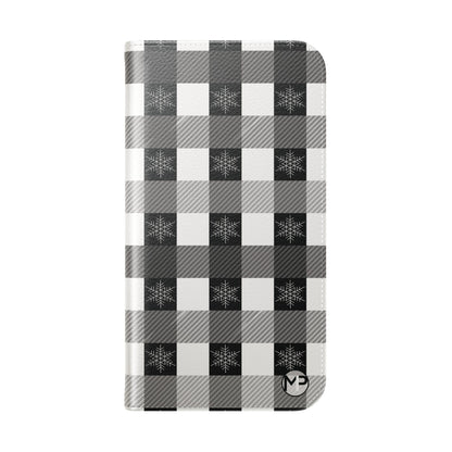 Black Buffalo Check Flip Phone Case — Plaid Wallet Flip Case with Card Slots