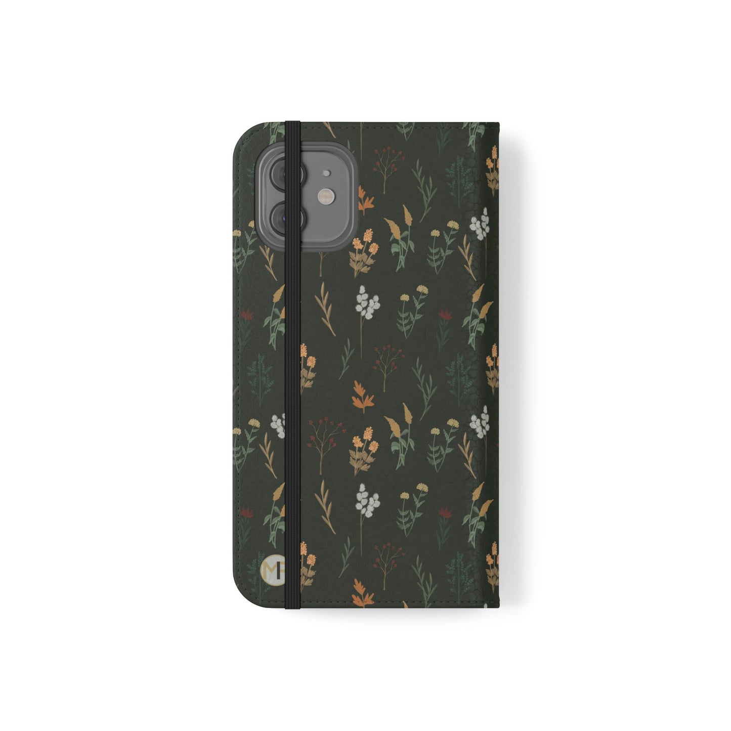 Botanical Floral Flip Phone Case — Dark Green Wallet Cover