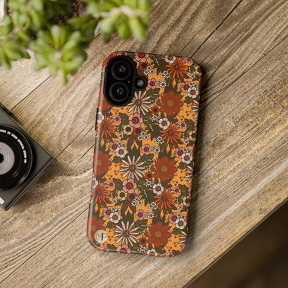 Retro Floral Tough Phone Case — 70s Boho Pattern, Protective iPhone Cover