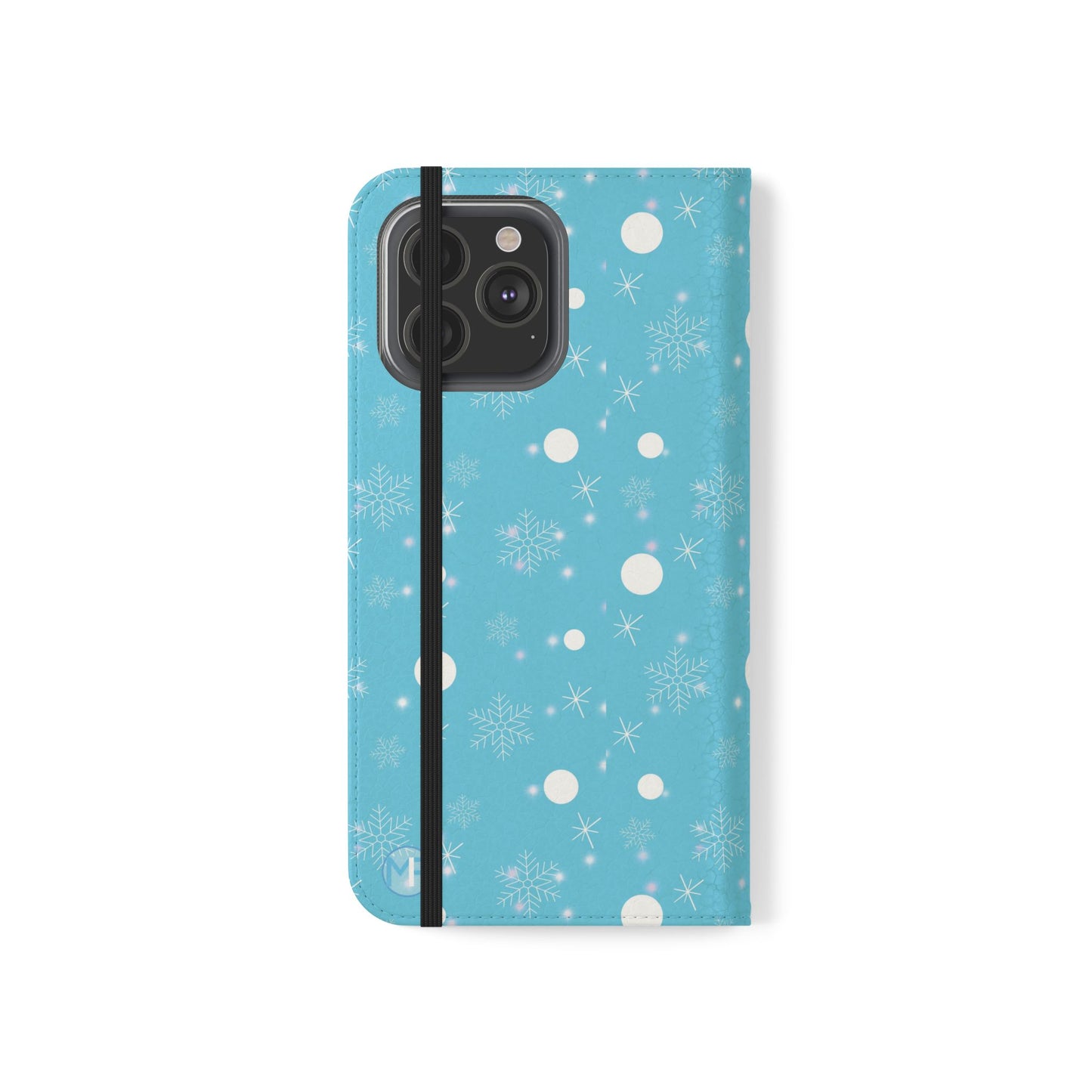 Snowflake Blue Flip Phone Case — Winter Pattern Wallet Case with Card Slots