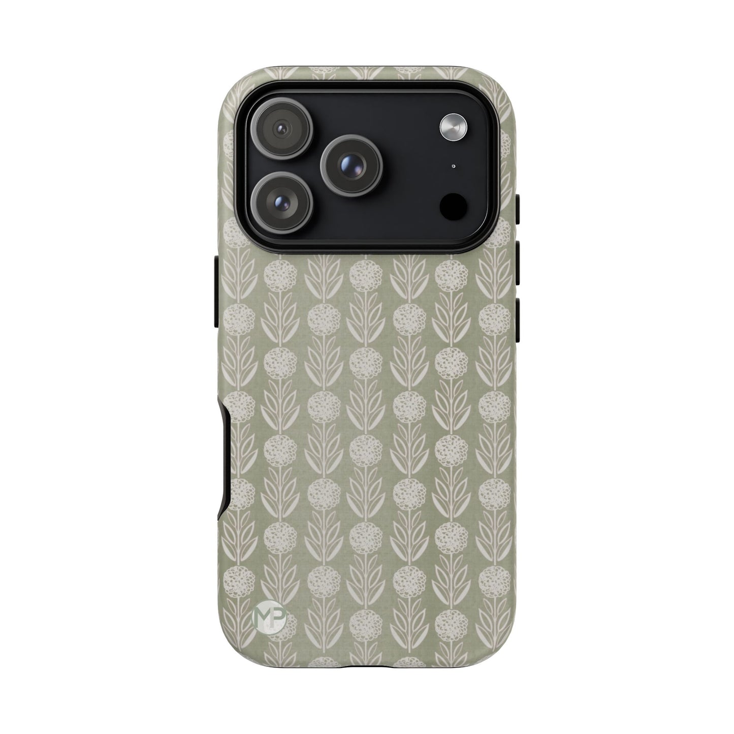 Sage Floral Stripe Tough Phone Case – Neutral Botanical Protective Cover