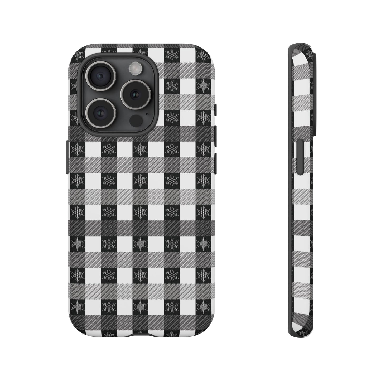 Buffalo Plaid Winter Phone Case — Black & White Checked Tough Case