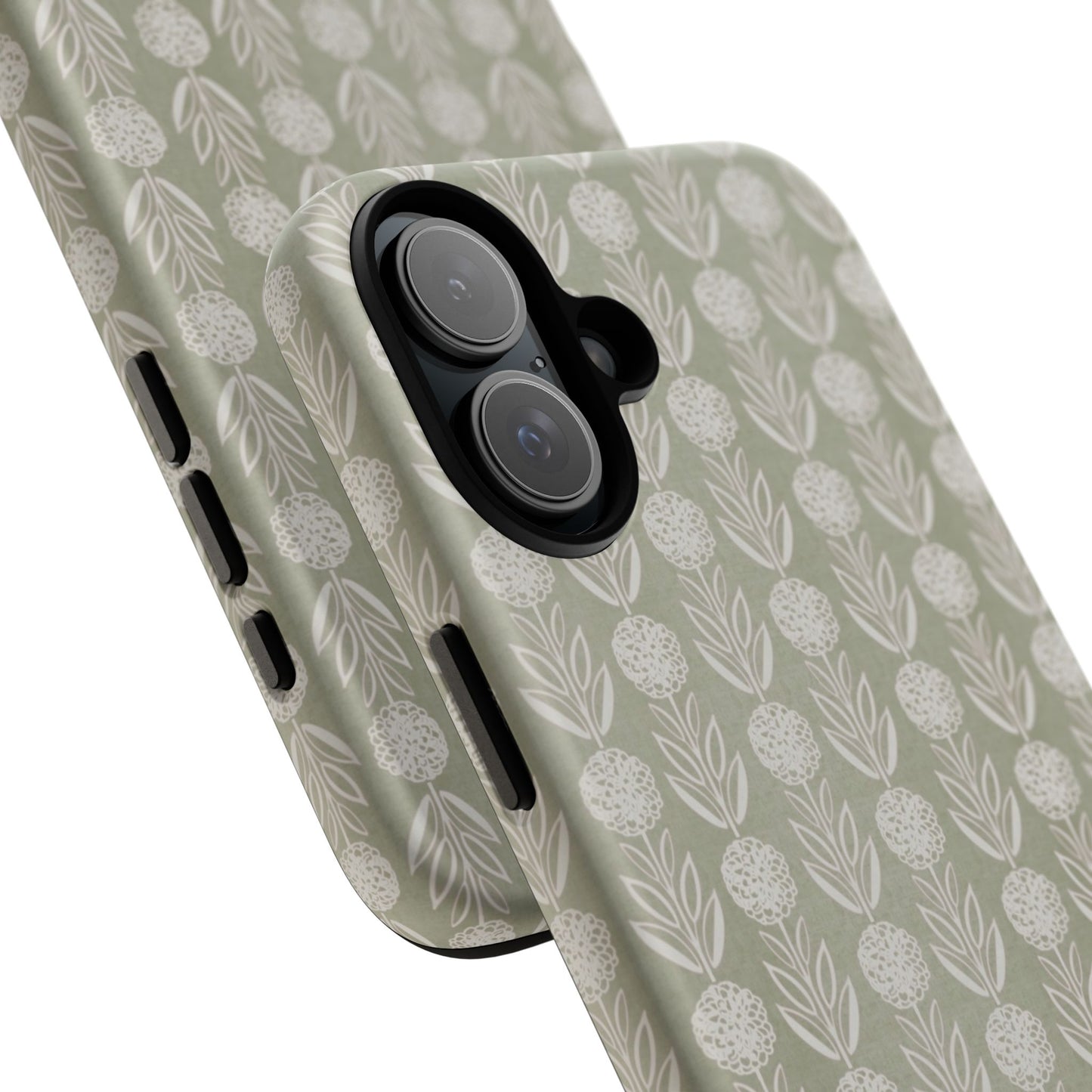 Sage Floral Stripe Tough Phone Case – Neutral Botanical Protective Cover