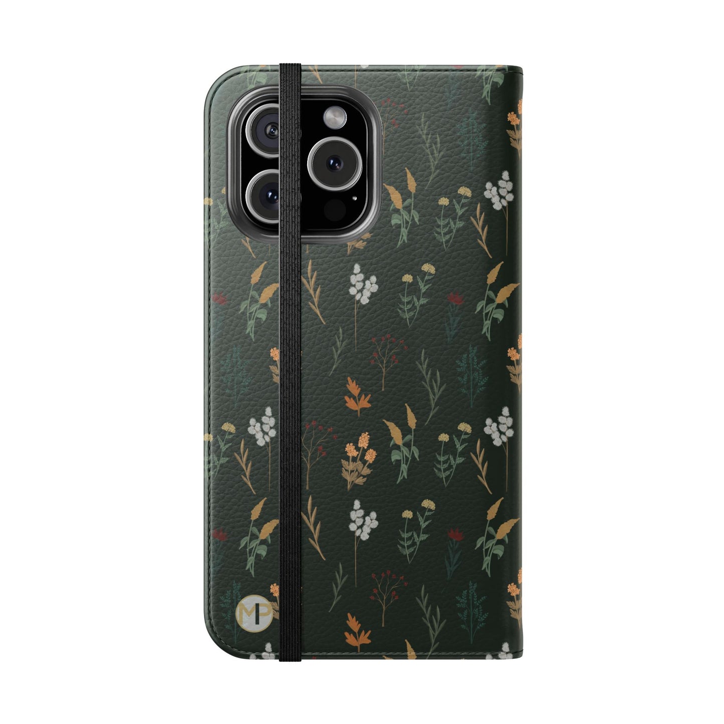 Botanical Floral Flip Phone Case — Dark Green Wallet Cover