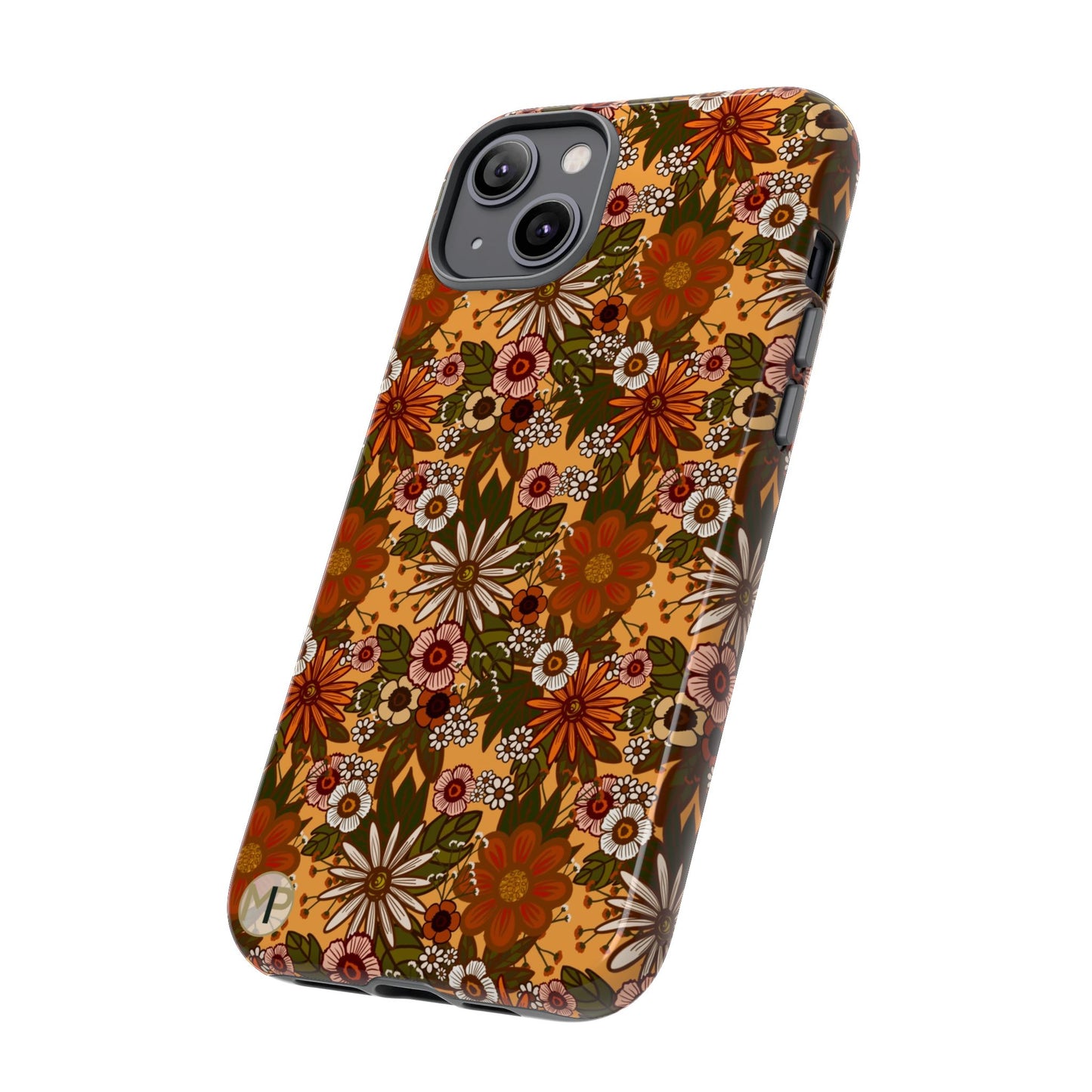 Retro Floral Tough Phone Case — 70s Boho Pattern, Protective iPhone Cover