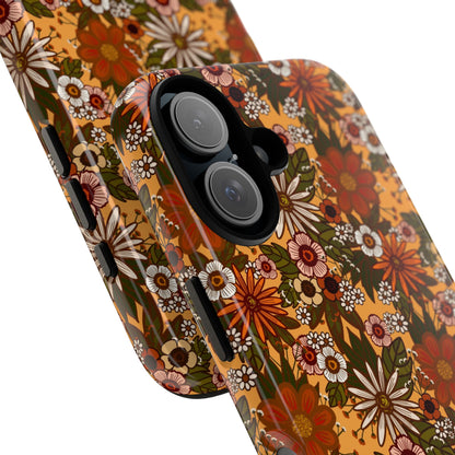 Retro Floral Tough Phone Case — 70s Boho Pattern, Protective iPhone Cover