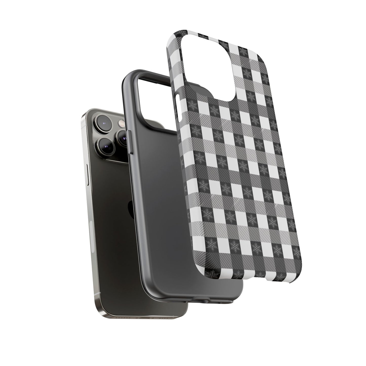 Buffalo Plaid Winter Phone Case — Black & White Checked Tough Case