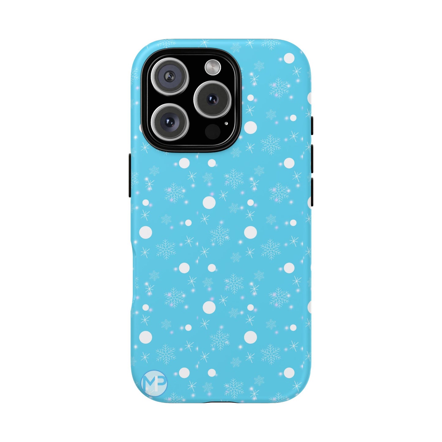 Snowflake Pattern Tough Phone Case — Blue Winter Snow Dots Protective Cover