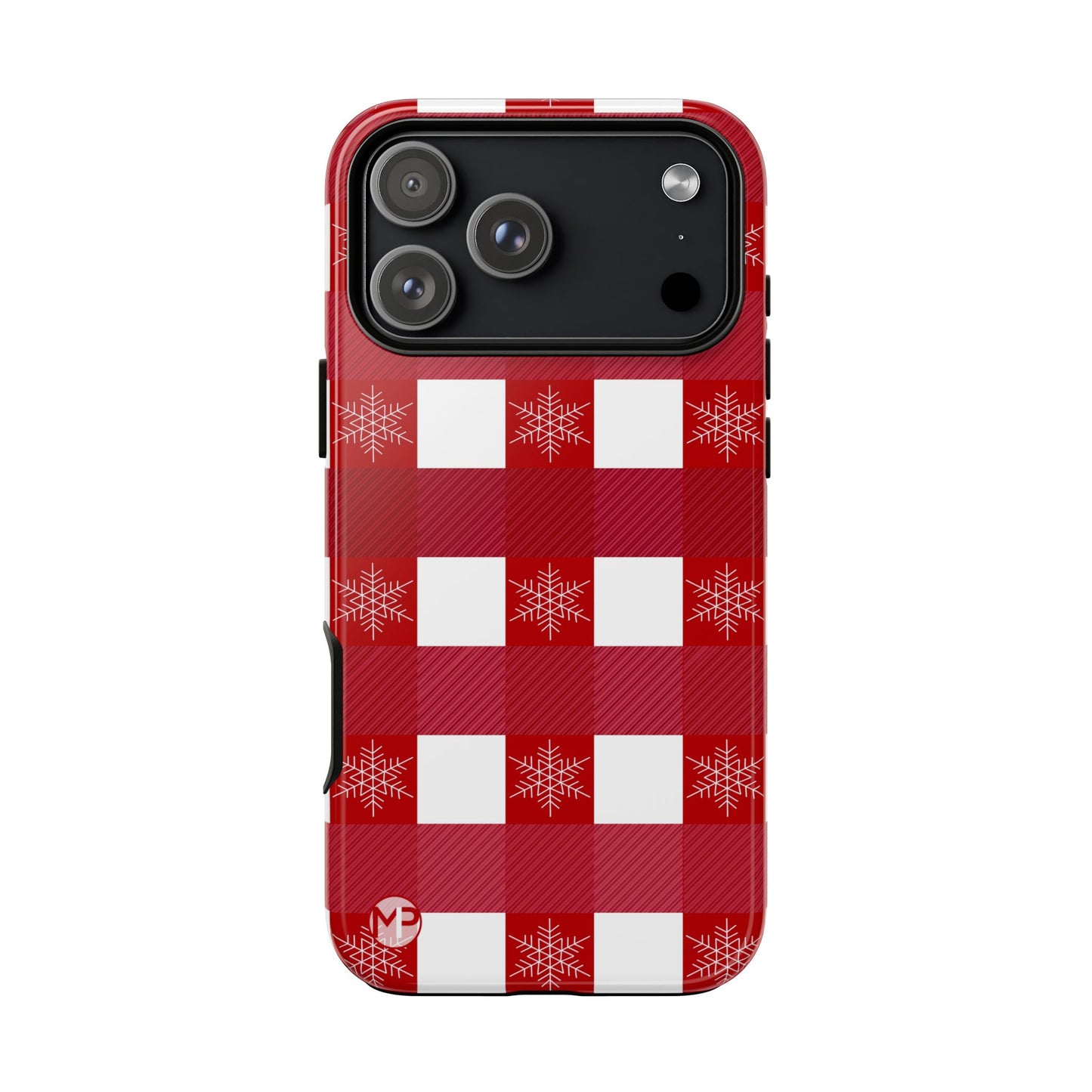 Holiday Red Buffalo Plaid Tough Phone Case — Snowflake Pattern