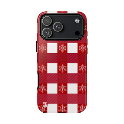 Holiday Red Buffalo Plaid Tough Phone Case — Snowflake Pattern