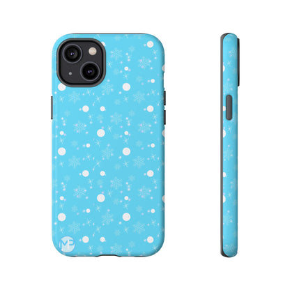 Snowflake Pattern Tough Phone Case — Blue Winter Snow Dots Protective Cover