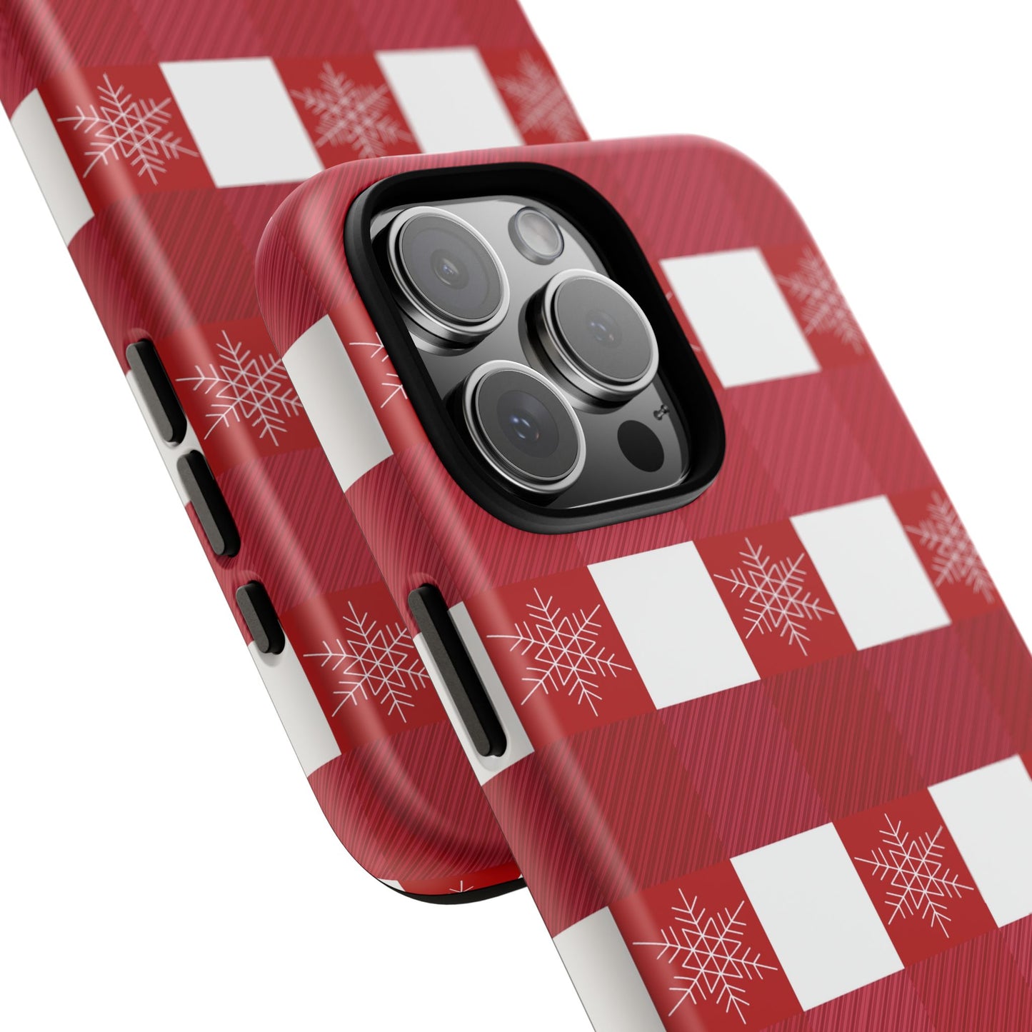 Holiday Red Buffalo Plaid Tough Phone Case — Snowflake Pattern