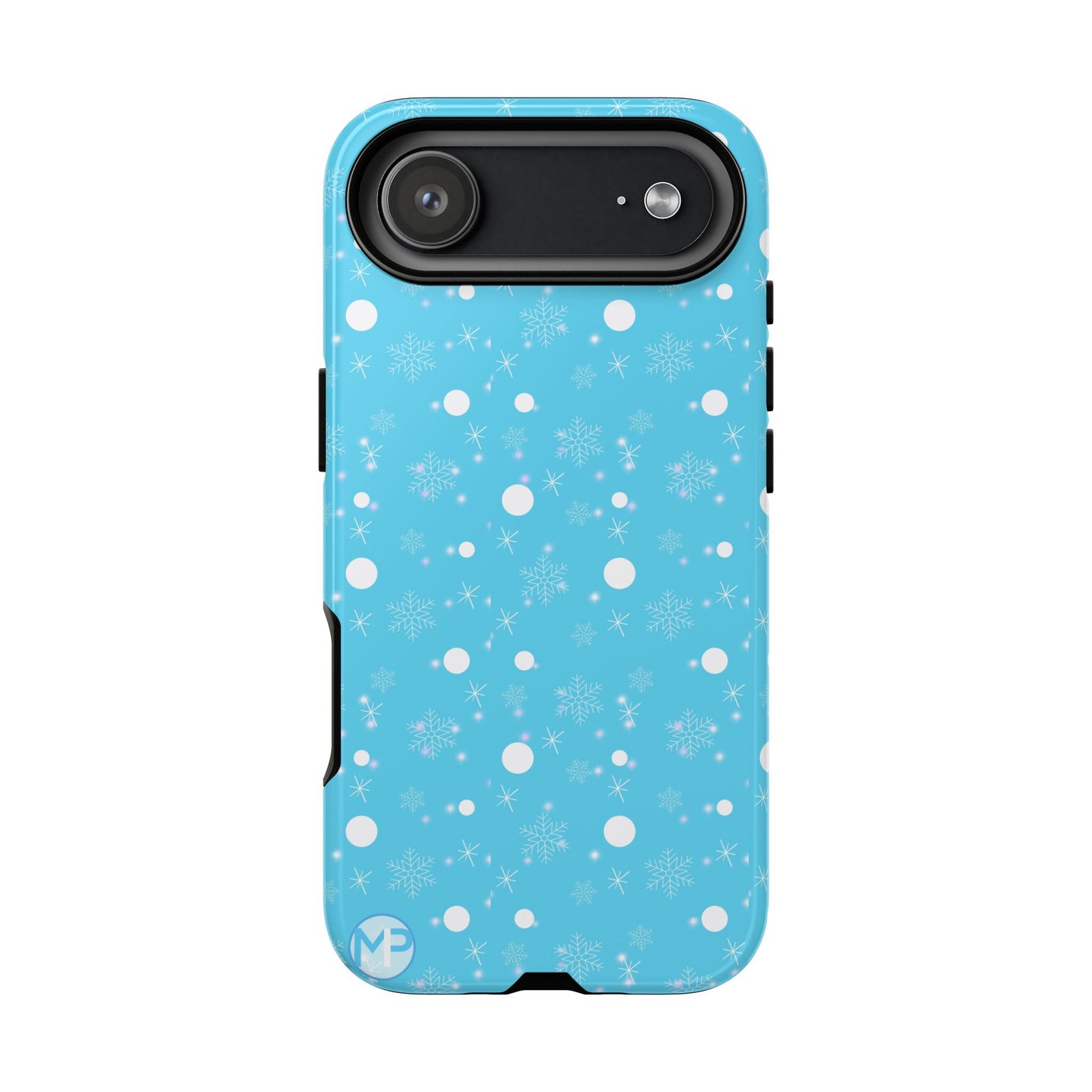Snowflake Pattern Tough Phone Case — Blue Winter Snow Dots Protective Cover