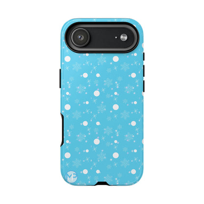 Snowflake Pattern Tough Phone Case — Blue Winter Snow Dots Protective Cover