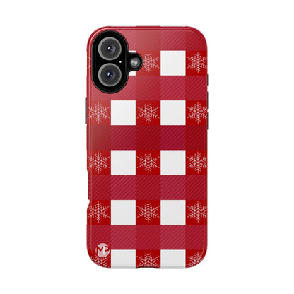 Holiday Red Buffalo Plaid Tough Phone Case — Snowflake Pattern