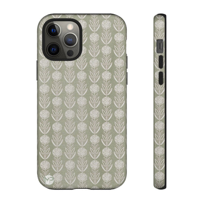 Sage Floral Stripe Tough Phone Case – Neutral Botanical Protective Cover