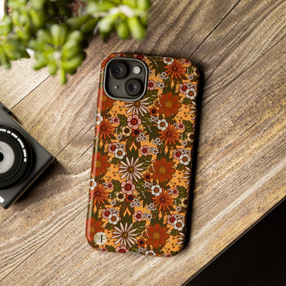 Retro Floral Tough Phone Case — 70s Boho Pattern, Protective iPhone Cover