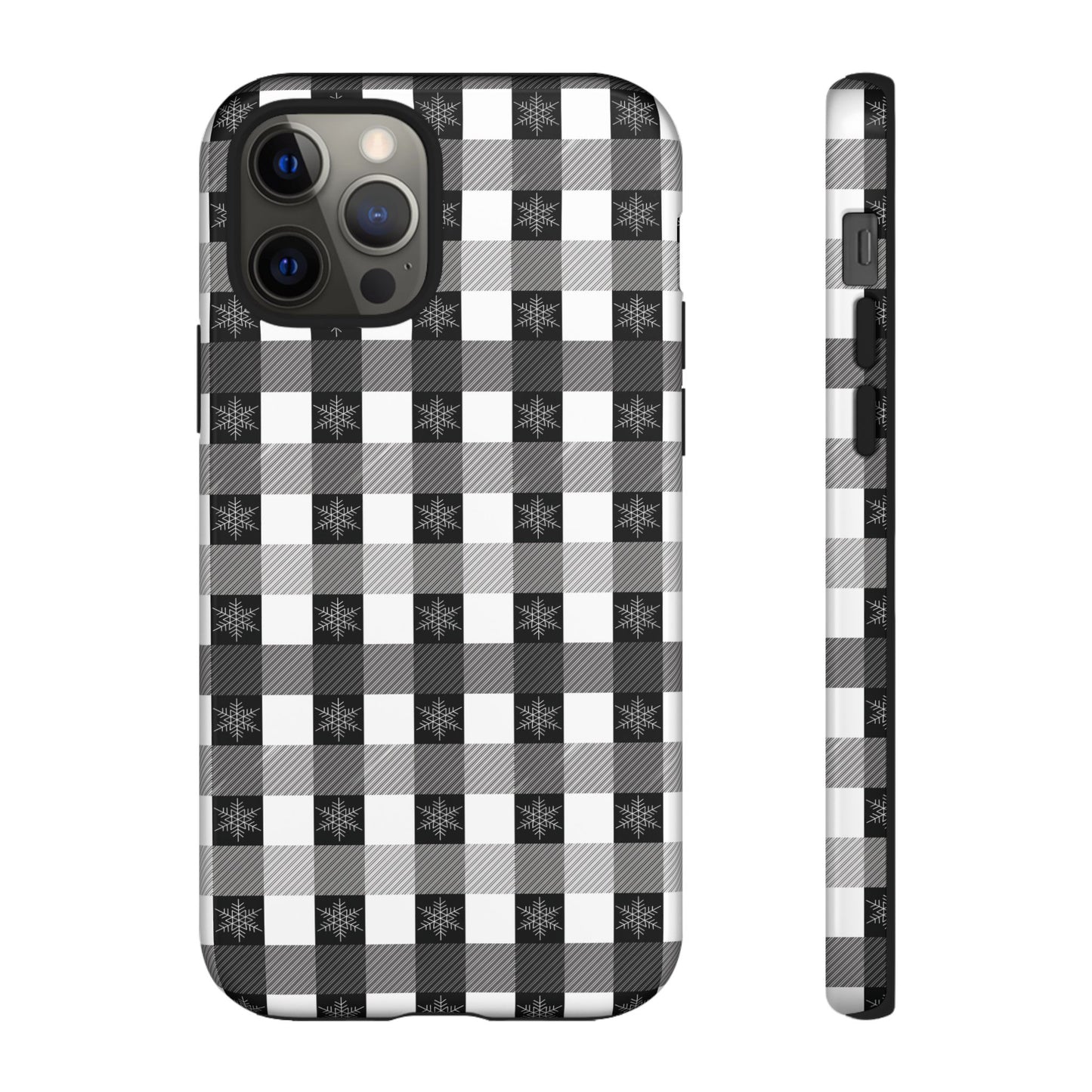 Buffalo Plaid Winter Phone Case — Black & White Checked Tough Case