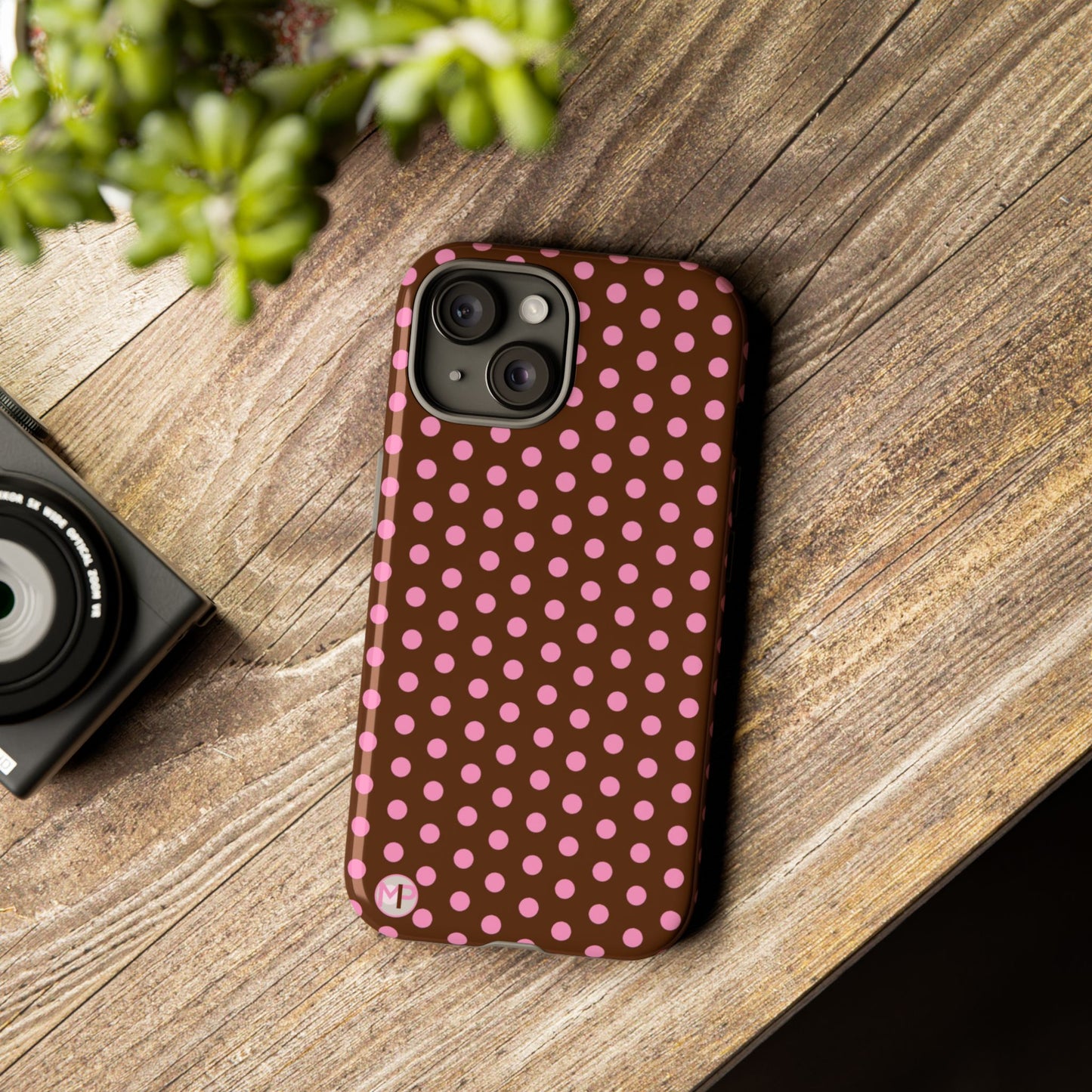 Polka Dot Tough Case — Brown with Pink Dots Phone Case