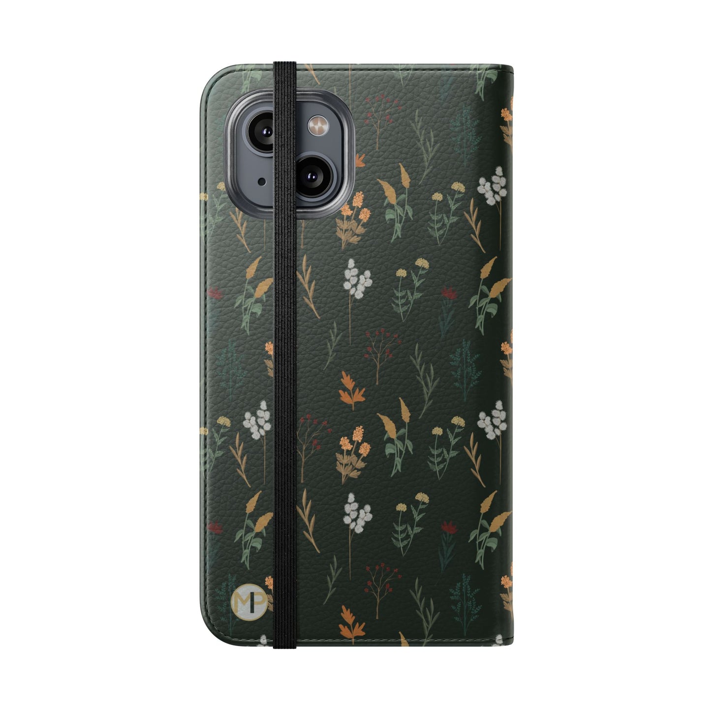 Botanical Floral Flip Phone Case — Dark Green Wallet Cover