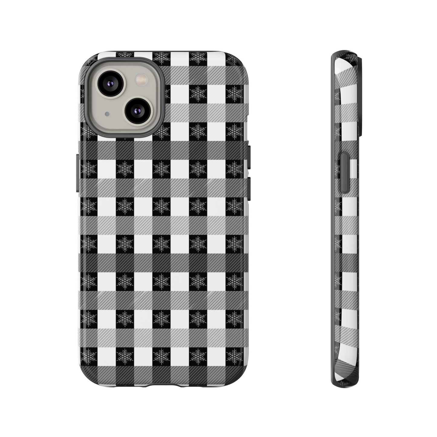Buffalo Plaid Winter Phone Case — Black & White Checked Tough Case