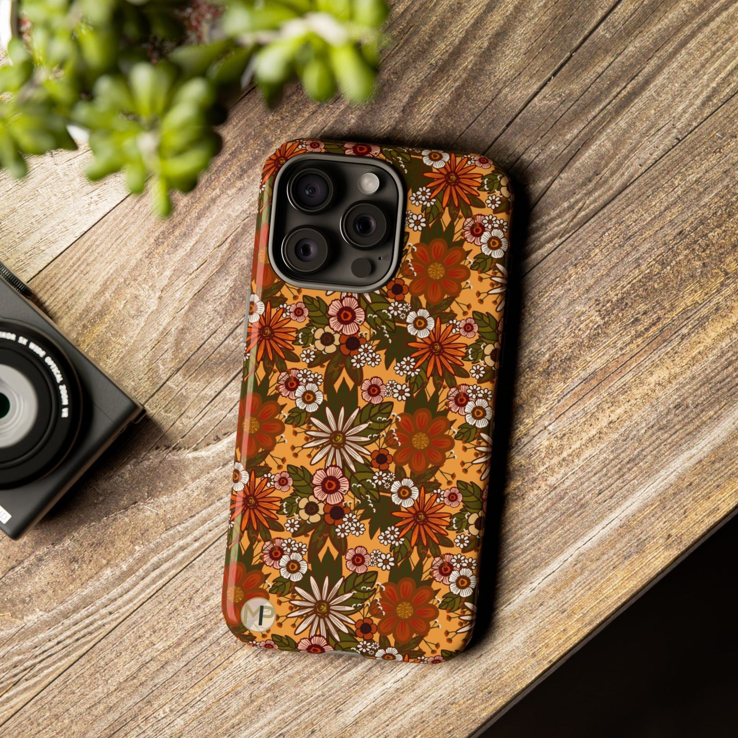 Retro Floral Tough Phone Case — 70s Boho Pattern, Protective iPhone Cover