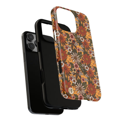 Retro Floral Tough Phone Case — 70s Boho Pattern, Protective iPhone Cover