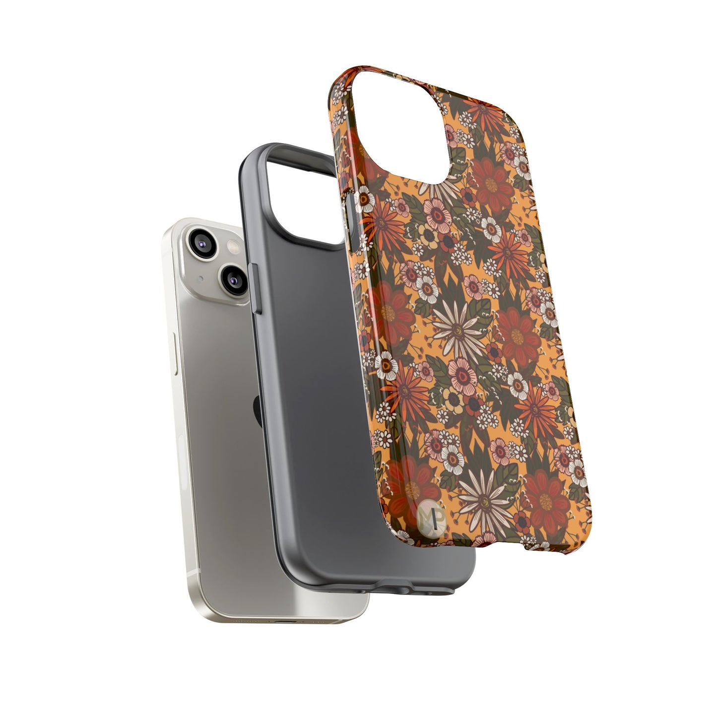 Retro Floral Tough Phone Case — 70s Boho Pattern, Protective iPhone Cover