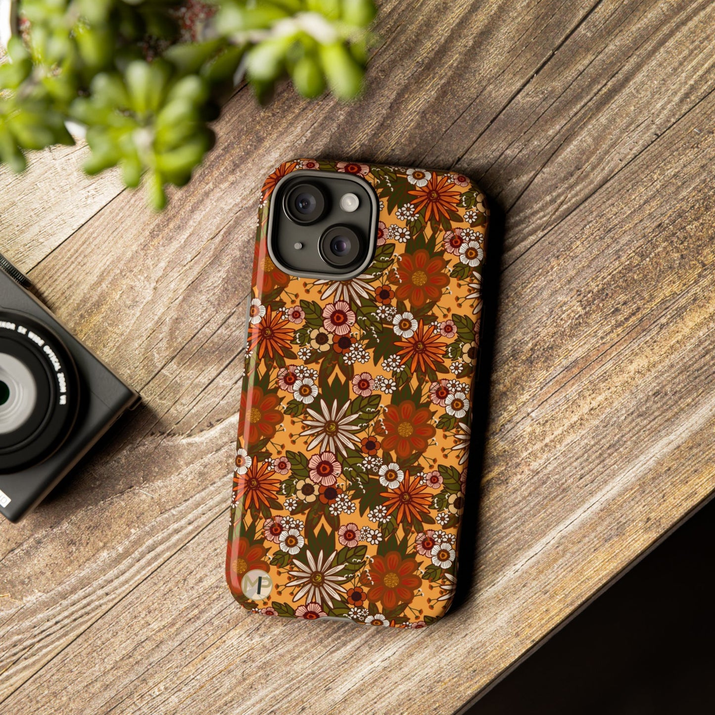 Retro Floral Tough Phone Case — 70s Boho Pattern, Protective iPhone Cover
