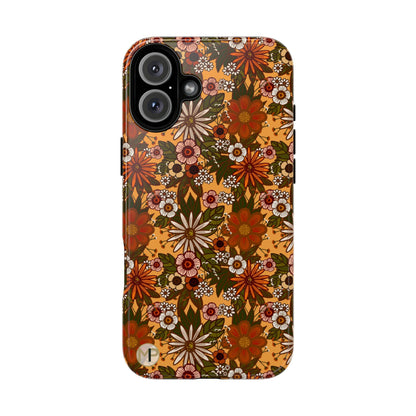 Retro Floral Tough Phone Case — 70s Boho Pattern, Protective iPhone Cover
