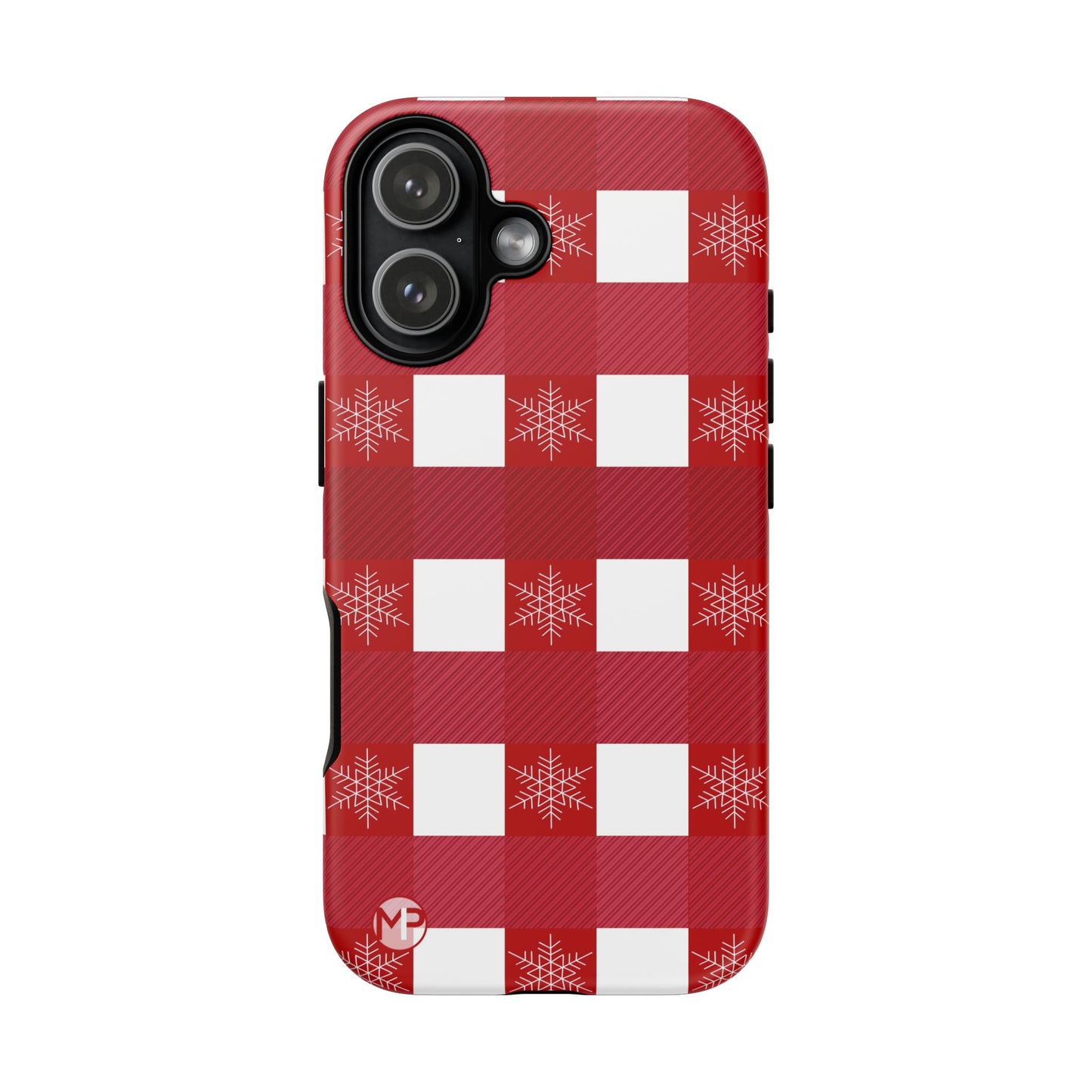 Holiday Red Buffalo Plaid Tough Phone Case — Snowflake Pattern