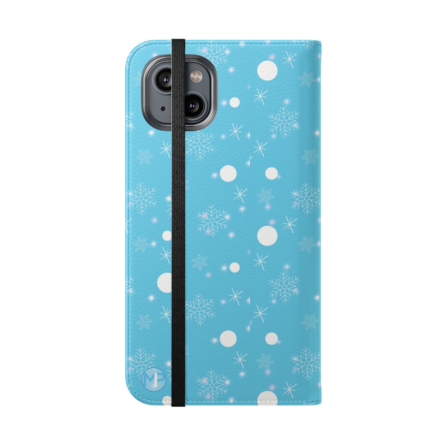 Snowflake Blue Flip Phone Case — Winter Pattern Wallet Case with Card Slots