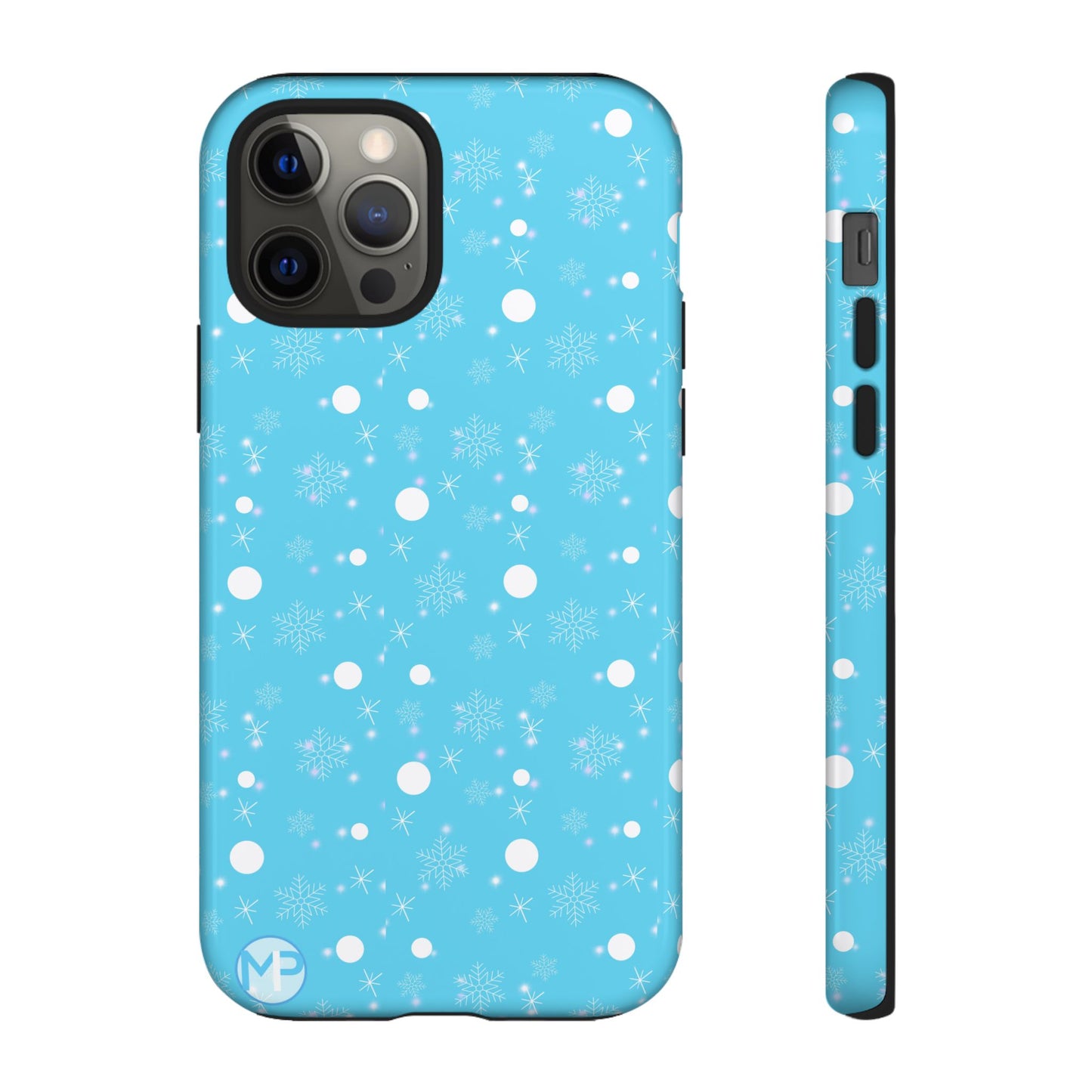 Snowflake Pattern Tough Phone Case — Blue Winter Snow Dots Protective Cover