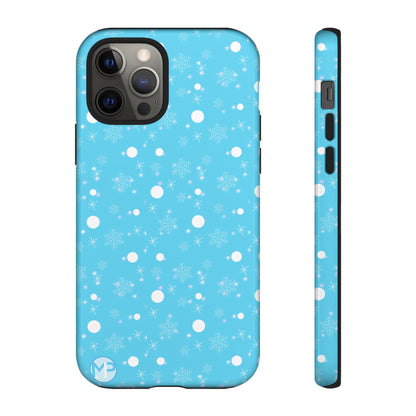 Snowflake Pattern Tough Phone Case — Blue Winter Snow Dots Protective Cover