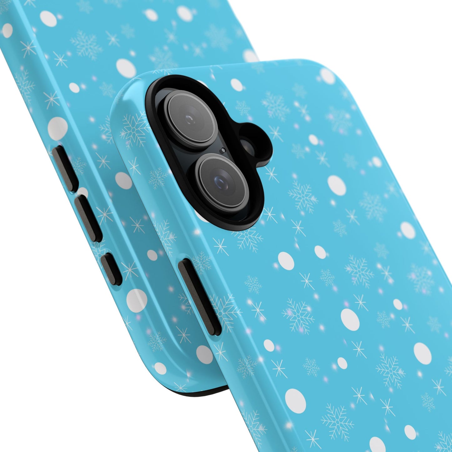 Snowflake Pattern Tough Phone Case — Blue Winter Snow Dots Protective Cover